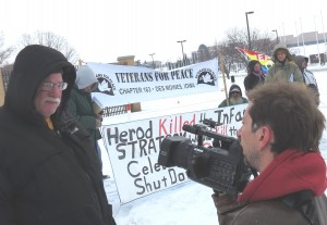 Jerry Ebner before being arrested at Offutt AFB on December 28, 2012.  Photo by Frank Cordaro