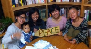 Sung-Hee  (third from right) shortly before going to prison, with other members of the Gangjeong International Team