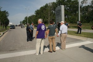 From left, Jim Hannah, Mark Bartholomew, and Henry Stoever crossing the line at NNSA plant.